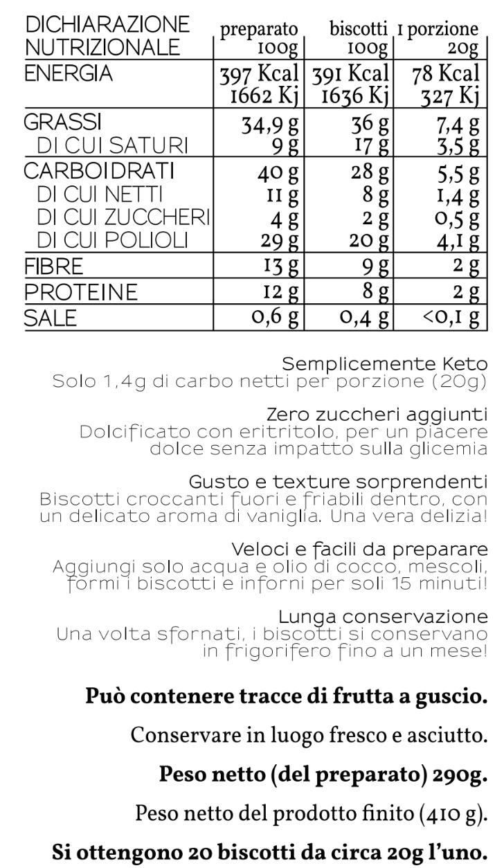 Preparato per 20 biscotti keto alla vaniglia (circa 400g) - senza glutine