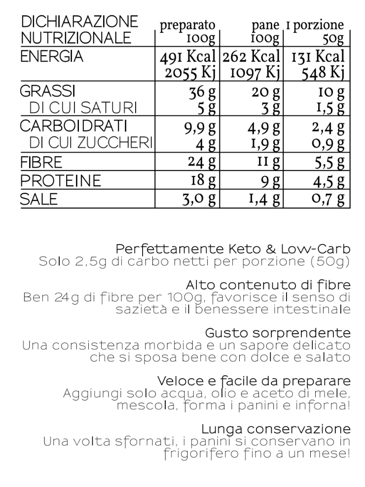 Preparato per pane keto fragrante e rustico (circa 500 gr di pane pronto) - senza glutine