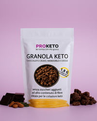 Granola keto Croccante con cioccolato crudo, mandorle e cocco,  (290g) - senza cereali